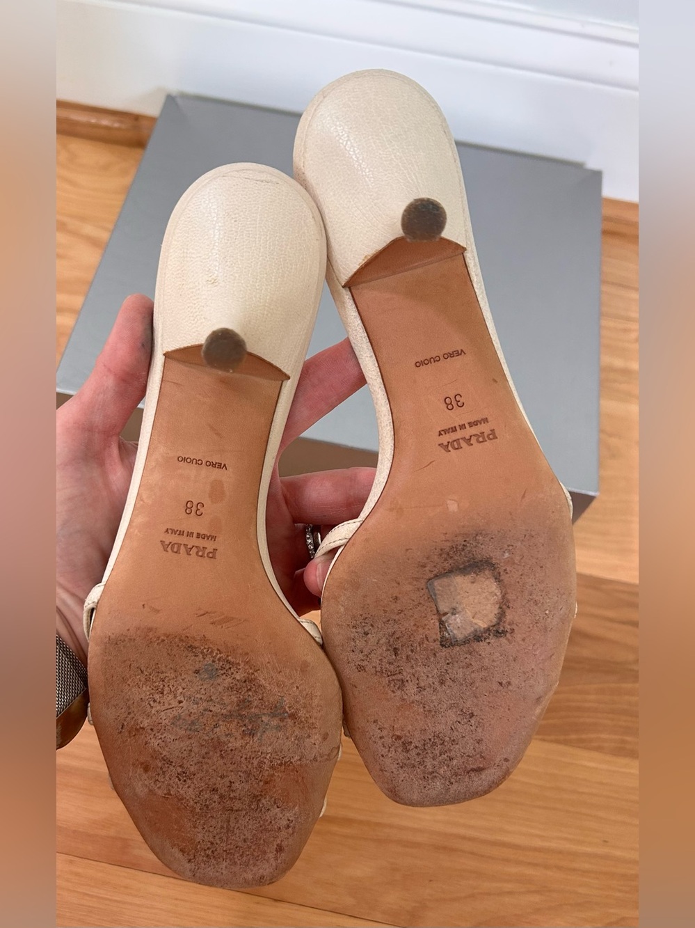 Prada Women's Cream Crochet Lace & Beaded Slide Kitten Heels | 2000s - Picture 4 of 10